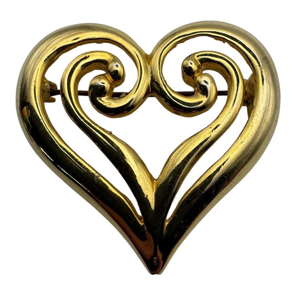 Vintage AAI Signed Heart Brooch Gold-Tone‎ Textured Pin Jewelry 1980s